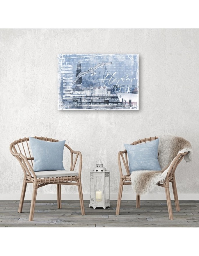 City Wall Canvas prints - Panoramic of a city Blue. High quality  | FEEBY