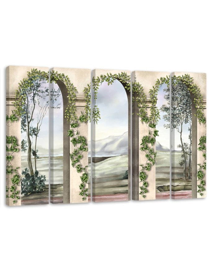 Wandbild für Wohnzimmer - Säulen und Bögen mit Efeu | Feeby