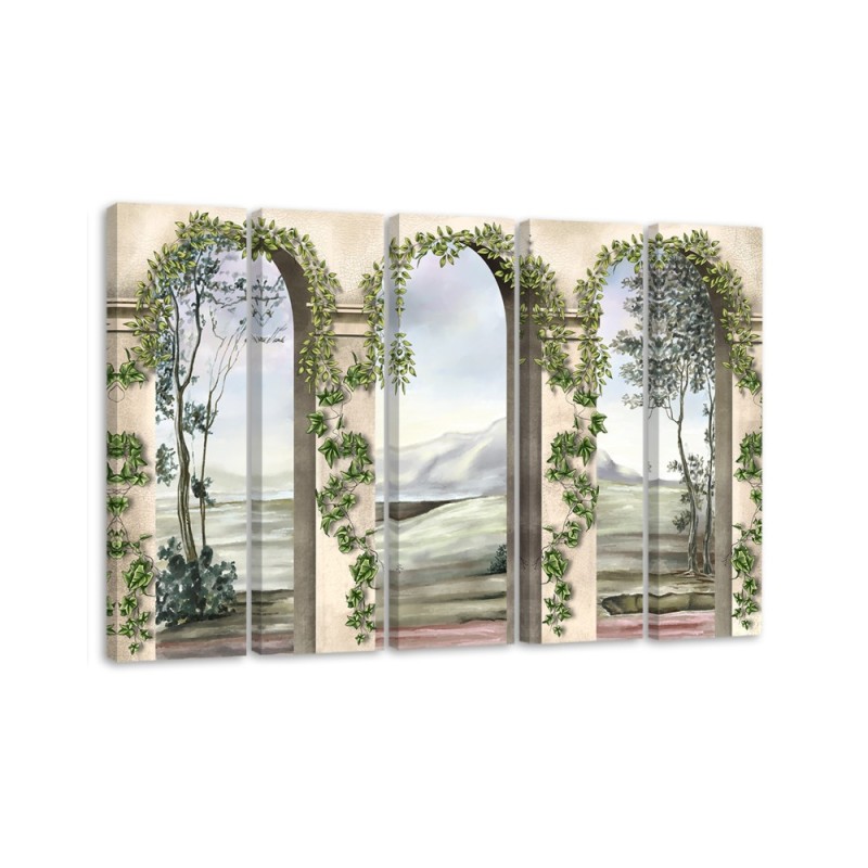 Wandbild für Wohnzimmer - Säulen und Bögen mit Efeu | Feeby