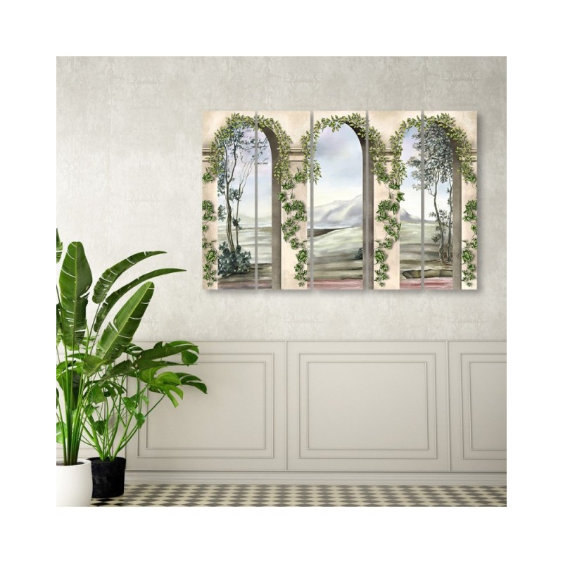Wandbild für Wohnzimmer - Säulen und Bögen mit Efeu | Feeby