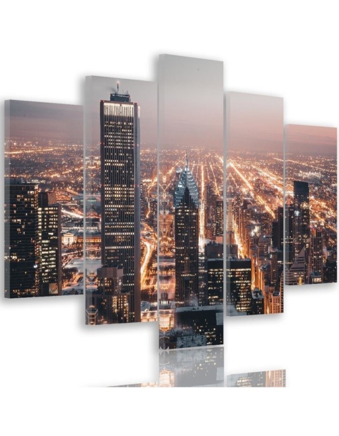 Bild auf Leinwand - Wolkenkratzer Stadt Nacht | Feeby