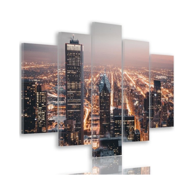 Bild auf Leinwand - Wolkenkratzer Stadt Nacht | Feeby