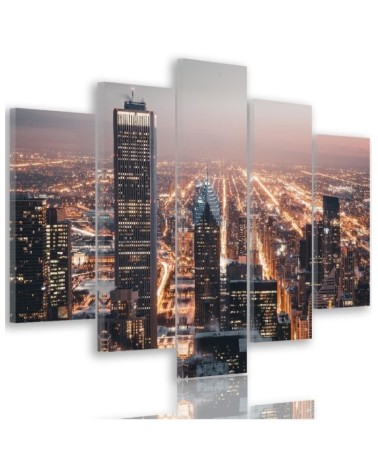 Bild auf Leinwand - Wolkenkratzer Stadt Nacht | Feeby