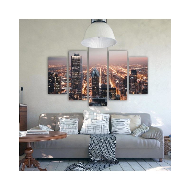 Bild auf Leinwand - Wolkenkratzer Stadt Nacht | Feeby