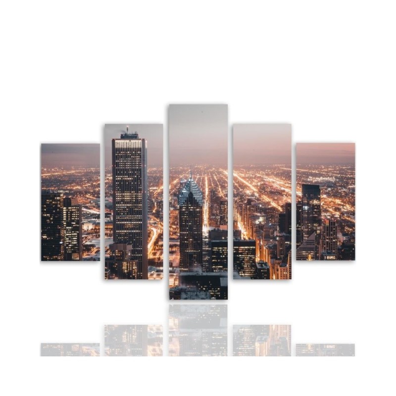 Bild auf Leinwand - Wolkenkratzer Stadt Nacht | Feeby