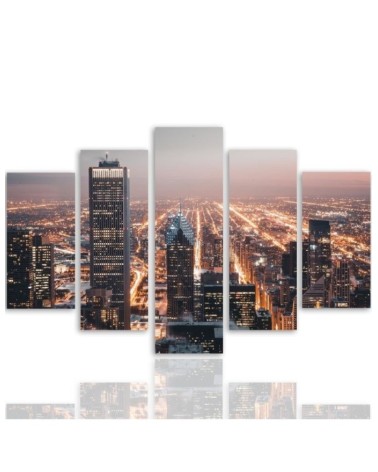 Bild auf Leinwand - Wolkenkratzer Stadt Nacht | Feeby