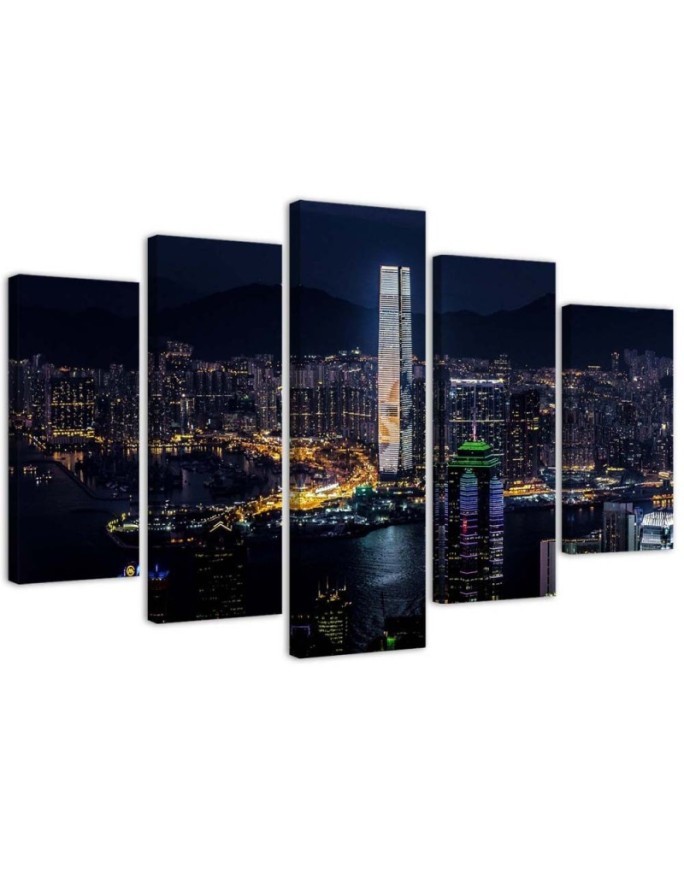 Canvas print for living room - Illuminated skyscraper | FEEBY