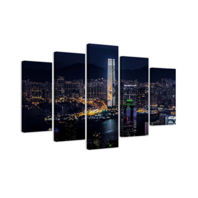 Wandbild für Wohnzimmer - Skyline Stadt Wolkenkratzer | Feeby