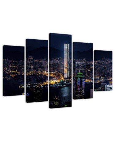 Wandbild für Wohnzimmer - Skyline Stadt Wolkenkratzer | Feeby