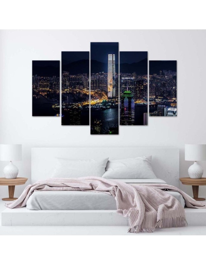 Canvas print for living room - Illuminated skyscraper | FEEBY