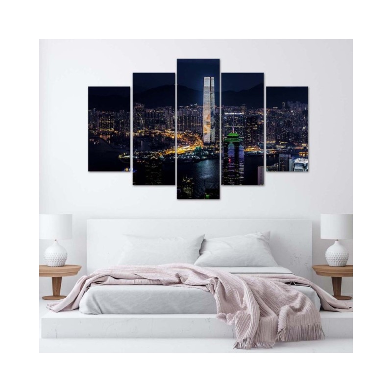 Wandbild für Wohnzimmer - Skyline Stadt Wolkenkratzer | Feeby