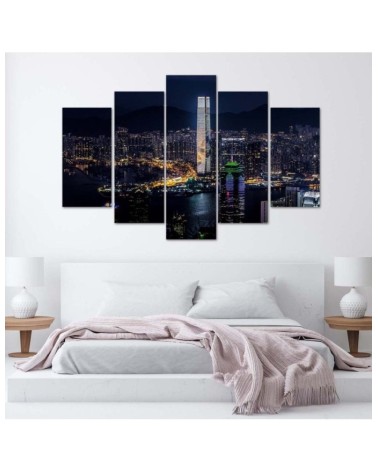 Wandbild für Wohnzimmer - Skyline Stadt Wolkenkratzer | Feeby