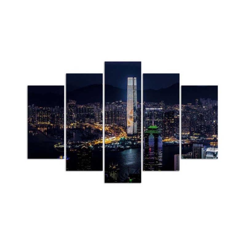 Wandbild für Wohnzimmer - Skyline Stadt Wolkenkratzer | Feeby