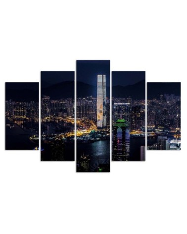 Wandbild für Wohnzimmer - Skyline Stadt Wolkenkratzer | Feeby