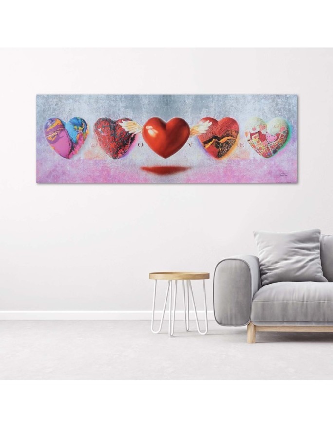 Wydruk na płótnie canvas Serca i napis love na różowym tle | FEEBY