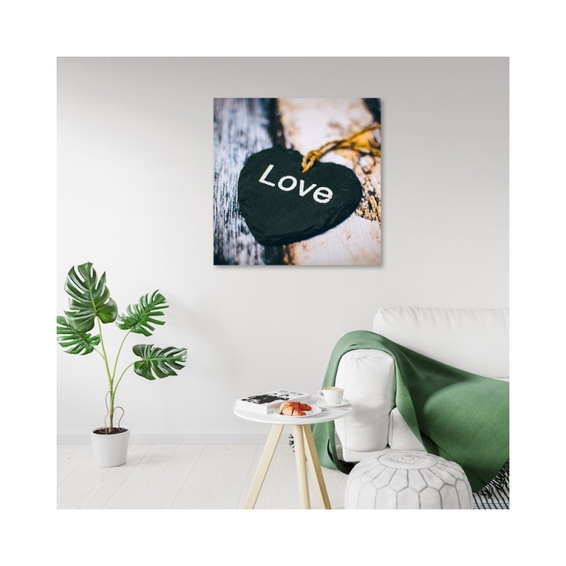 Leinwandbild - Herzholz Inschrift Liebe | Feeby