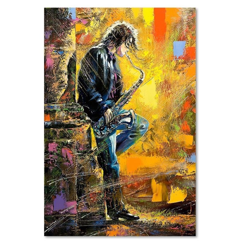 Bild auf Leinwand - Musiker mit Saxophon | Feeby