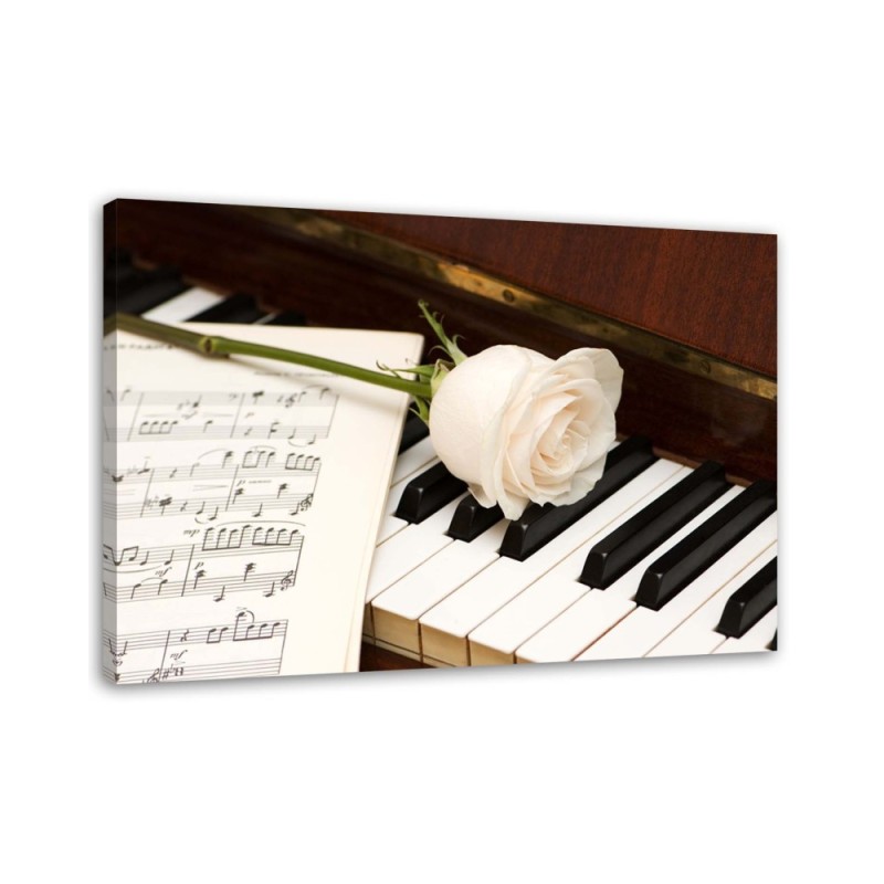 Bild auf Leinwand - Rose auf einem Klavier | Feeby