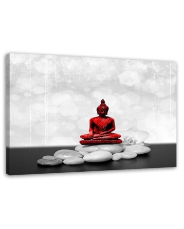 Wandbild für Wohnzimmer - Roter Buddha auf Steinen | Feeby