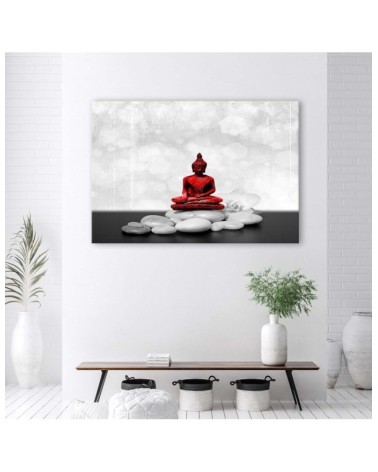 Wandbild für Wohnzimmer - Roter Buddha auf Steinen | Feeby
