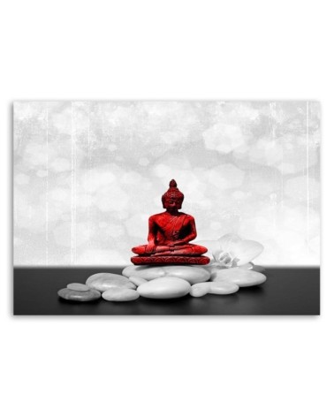 Wandbild für Wohnzimmer - Roter Buddha auf Steinen | Feeby