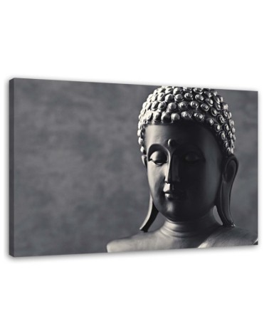 Leinwandbild - Buddha auf grauem Hintergrund | Feeby