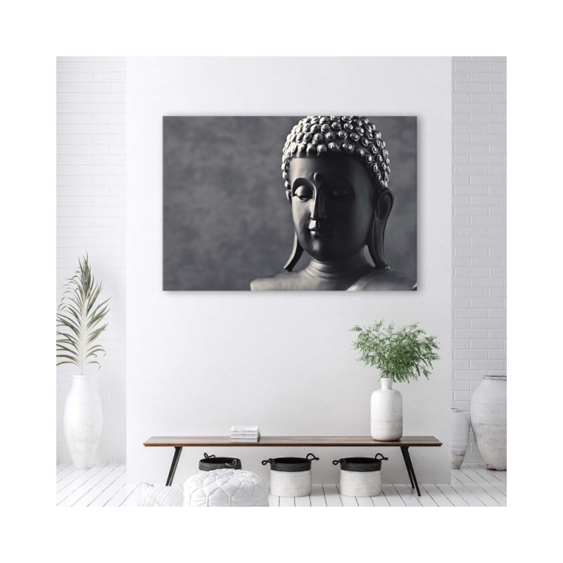Leinwandbild - Buddha auf grauem Hintergrund | Feeby