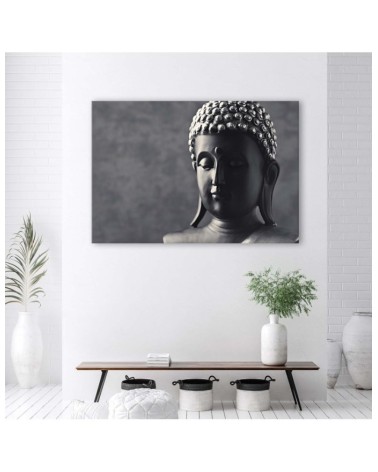 Leinwandbild - Buddha auf grauem Hintergrund | Feeby