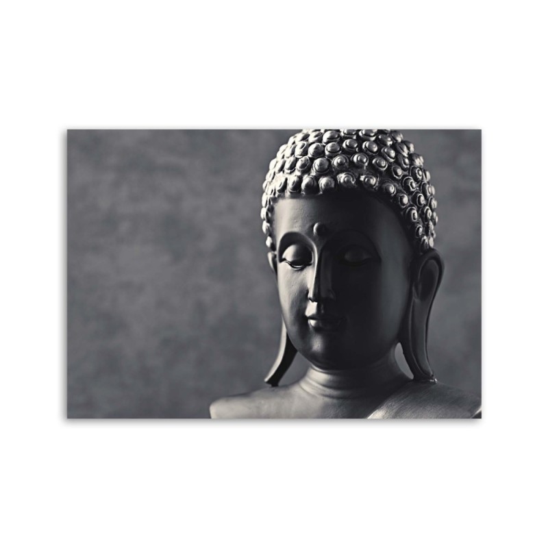 Leinwandbild - Buddha auf grauem Hintergrund | Feeby