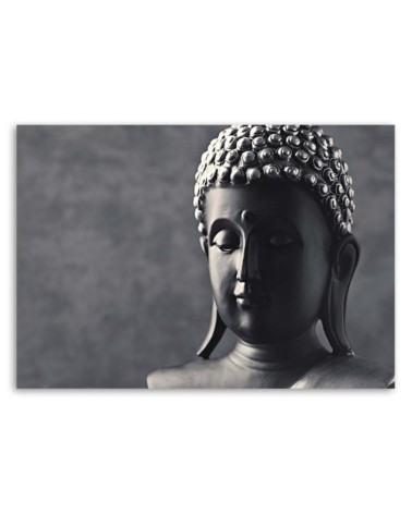 Leinwandbild - Buddha auf grauem Hintergrund | Feeby