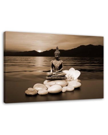 Leinwandbild - Buddha auf den Steinen - schwarz und weiß | Feeby
