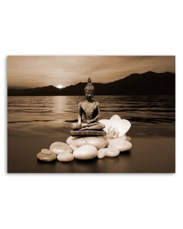 Leinwandbild - Buddha auf den Steinen - schwarz und weiß | Feeby