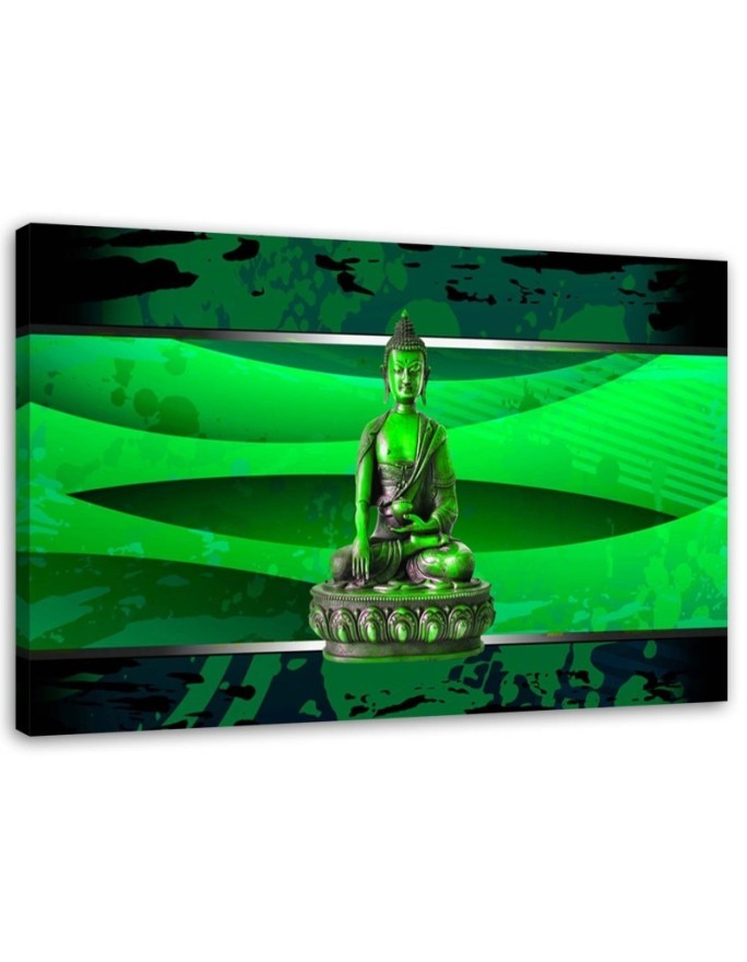 Leinwandbild modern - Buddha auf grünem Hintergrund | Feeby