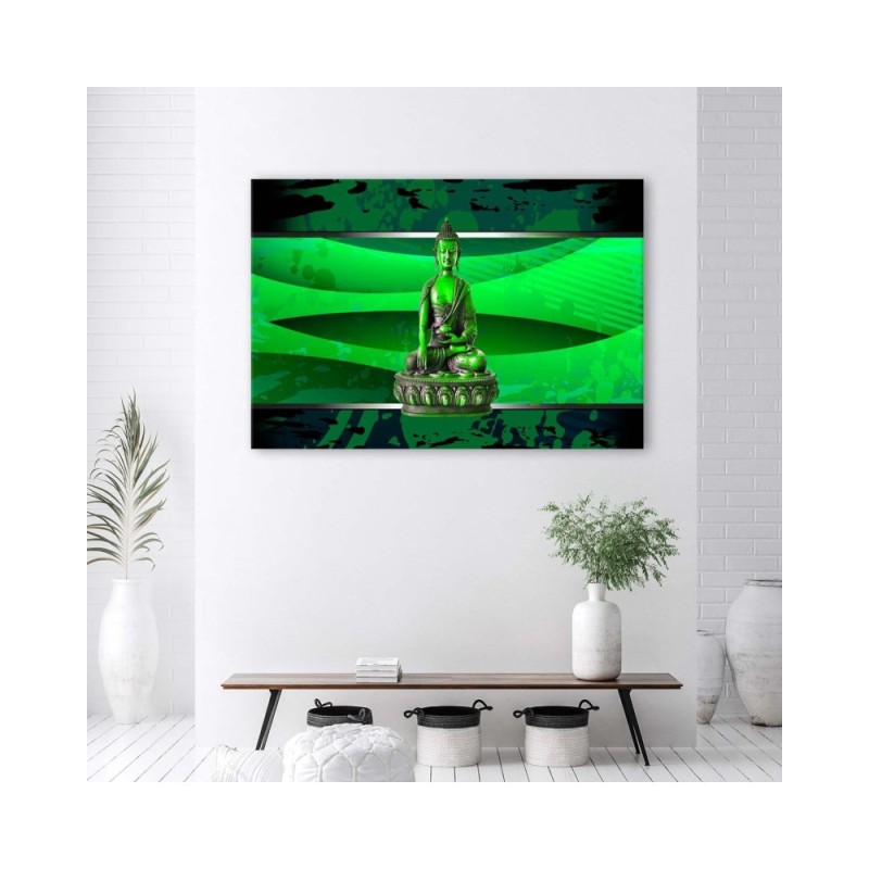 Leinwandbild modern - Buddha auf grünem Hintergrund | Feeby