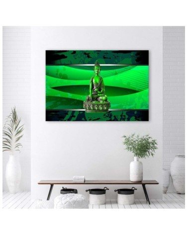 Leinwandbild modern - Buddha auf grünem Hintergrund | Feeby