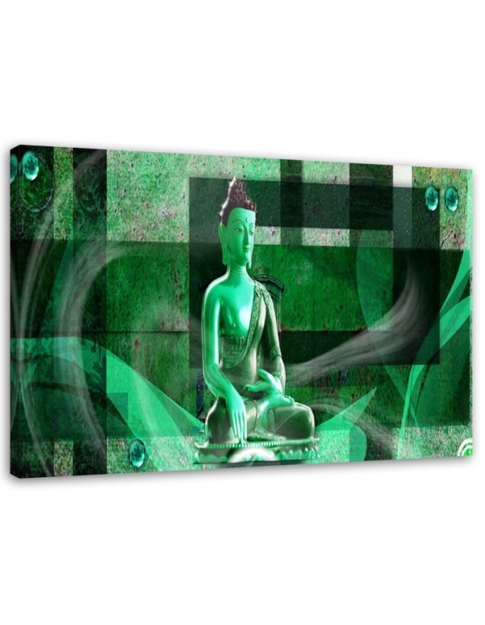 Leinwandbild - Buddha auf geometrischem Hintergrund - grün | Feeby
