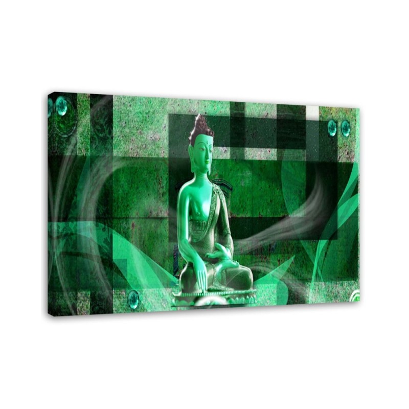 Leinwandbild - Buddha auf geometrischem Hintergrund - grün | Feeby