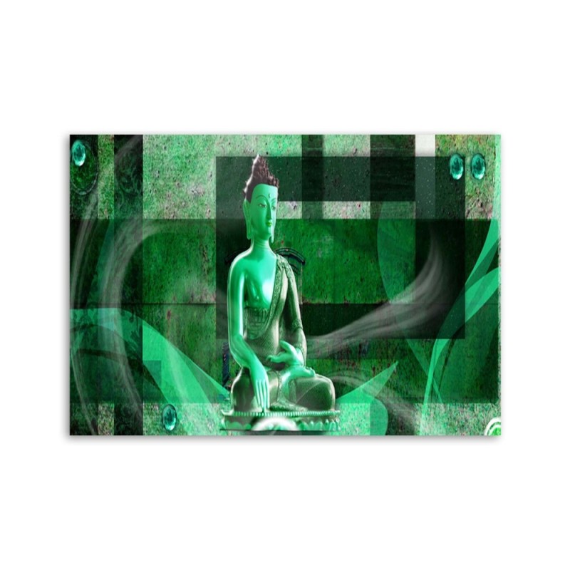 Leinwandbild - Buddha auf geometrischem Hintergrund - grün | Feeby