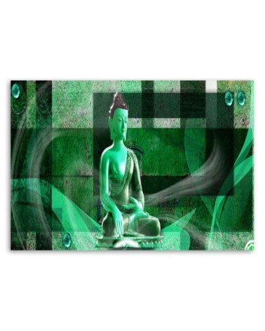 Leinwandbild - Buddha auf geometrischem Hintergrund - grün | Feeby