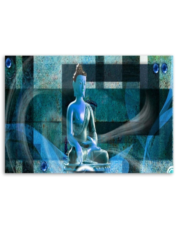 Obrazy zen buddyzm - Budda na geometrycznym tle niebieski | FEEBY