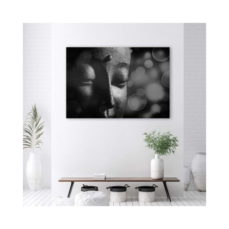 Bild auf Leinwand - Buddha-Gesicht und Kreise | Feeby