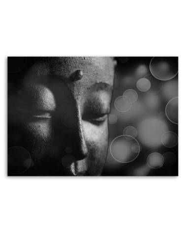 Bild auf Leinwand - Buddha-Gesicht und Kreise | Feeby