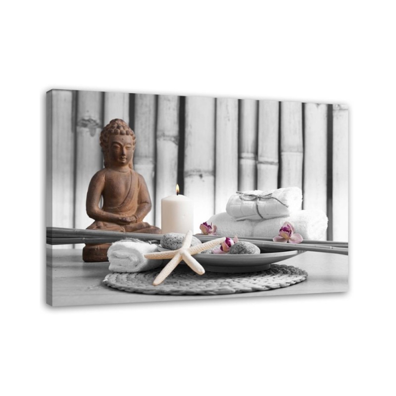 Leinwanddruck - Buddha mit Kerze | Feeby