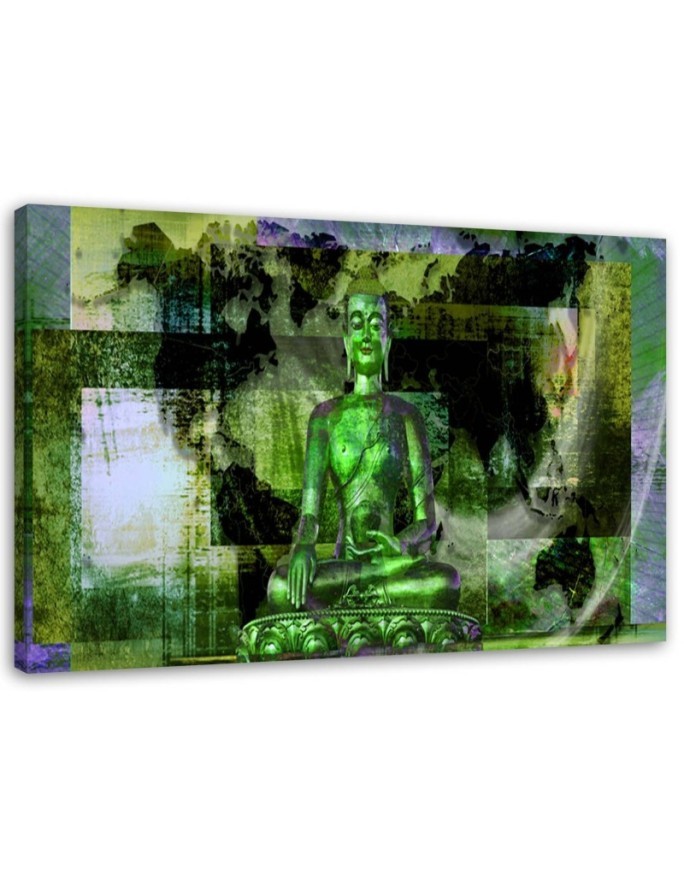 Leinwandbild - Buddha und abstrakter Hintergrund - grün | Feeby