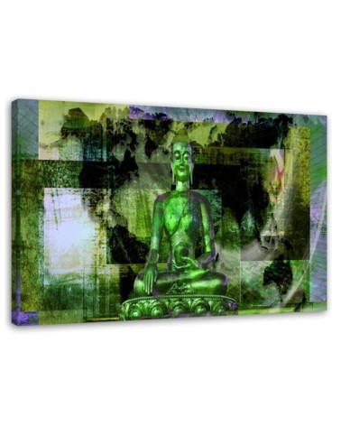 Leinwandbild - Buddha und abstrakter Hintergrund - grün | Feeby