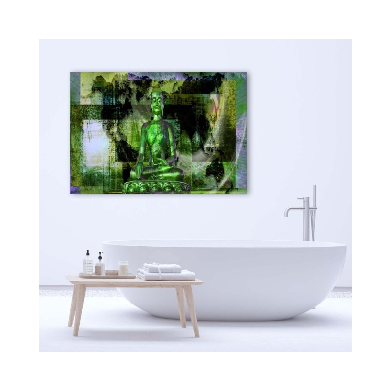 Leinwandbild - Buddha und abstrakter Hintergrund - grün | Feeby
