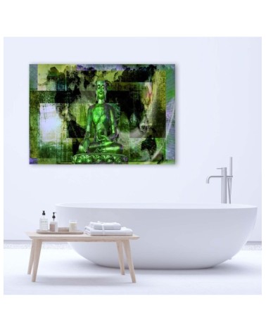 Leinwandbild - Buddha und abstrakter Hintergrund - grün | Feeby