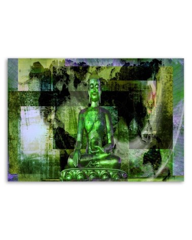 Leinwandbild - Buddha und abstrakter Hintergrund - grün | Feeby