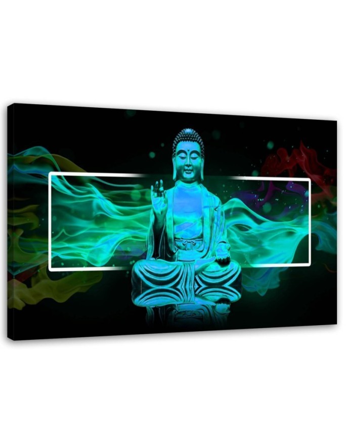 Leinwandbild - Figur eines meditierenden Buddhas - blau | Feeby