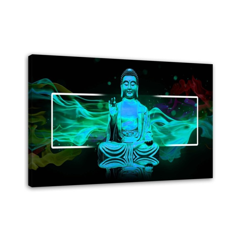 Leinwandbild - Figur eines meditierenden Buddhas - blau | Feeby